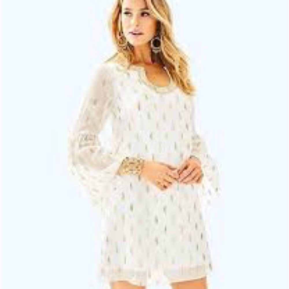 Lilly Pulitzer White Long Sleeve Lace Shift Dress